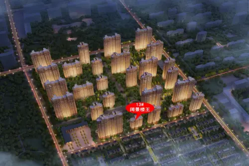 国信·国际公馆效果图高层夜景鸟瞰图